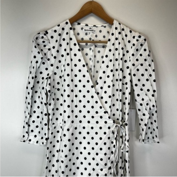 Reformation Hilltop Malta Polka Dot Midi dress white black - L - Picture 6 of 13